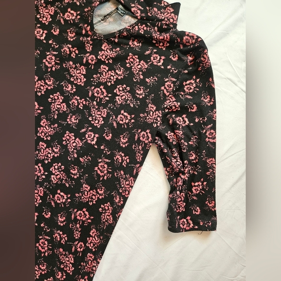 Joe Boxer Womens Black And Pink Floral Short Sleeve Short Dress Size Large - Picture 3 of 12